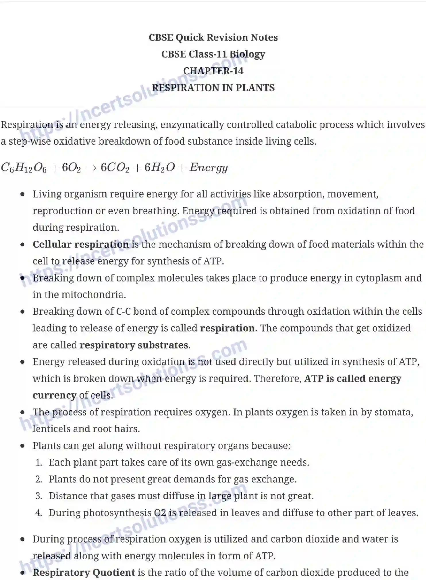 NCERT-Notes-Class-11-Biology-Respiration-In-Plants-238-page-1