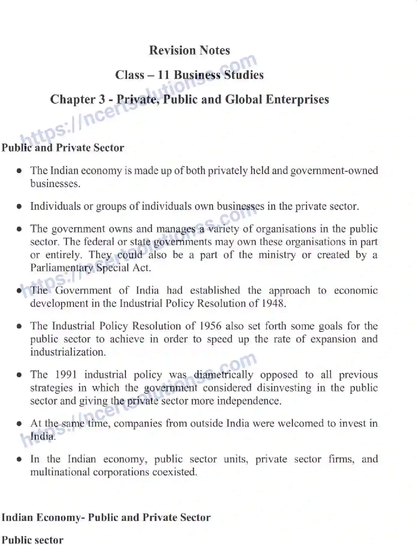 NCERT-Notes-Class-11-Business-Studies-Private-Public-and-Global-Enterprises-339-page-1