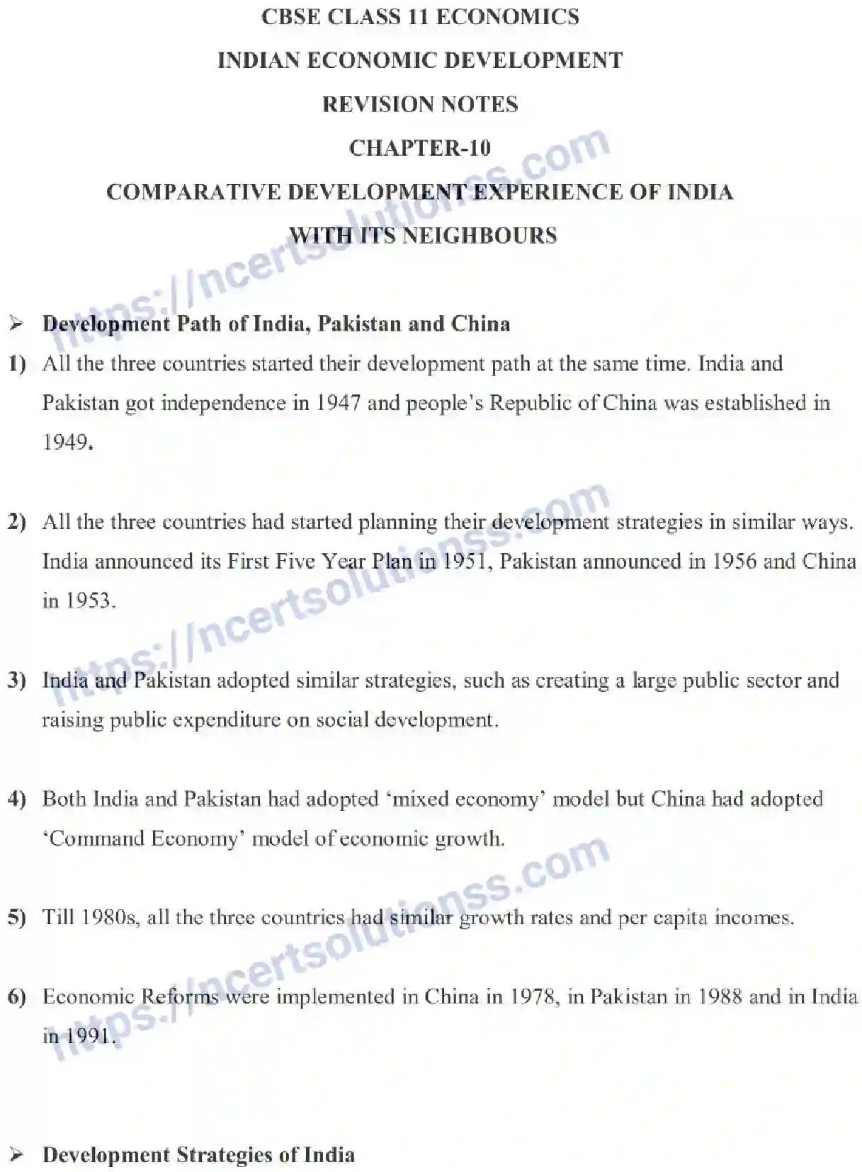 NCERT-Notes-Class-11-Indian-Economic-Development-Comparative-Development-Experience-Of-India-459-page-1