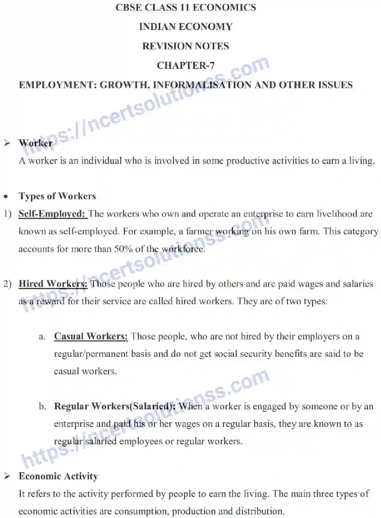 NCERT-Notes-Class-11-Indian-Economic-Development-Employment-and--Growth-Informalisation-And-Other-Issues-456-page-1