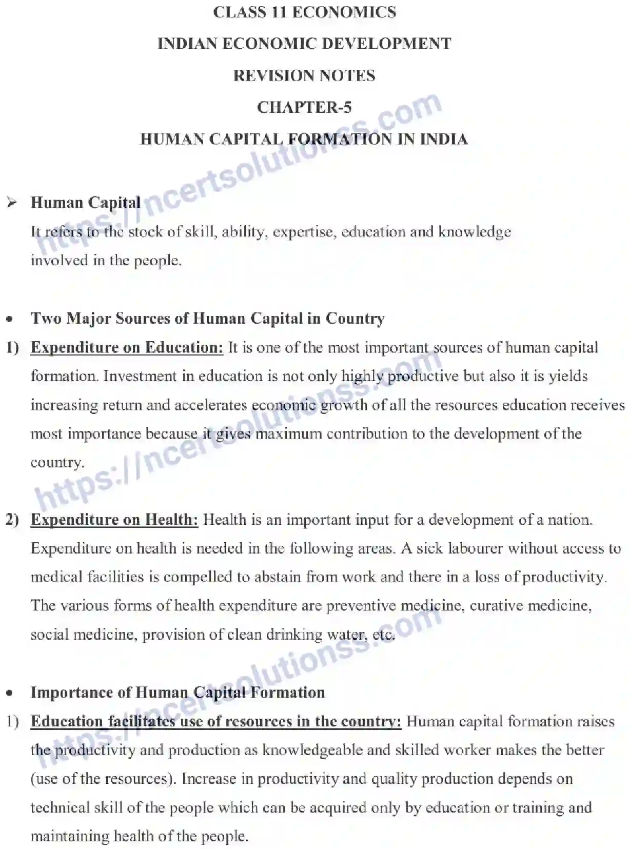 NCERT-Notes-Class-11-Indian-Economic-Development-Human-Capital-Formation-In-India-454-page-1