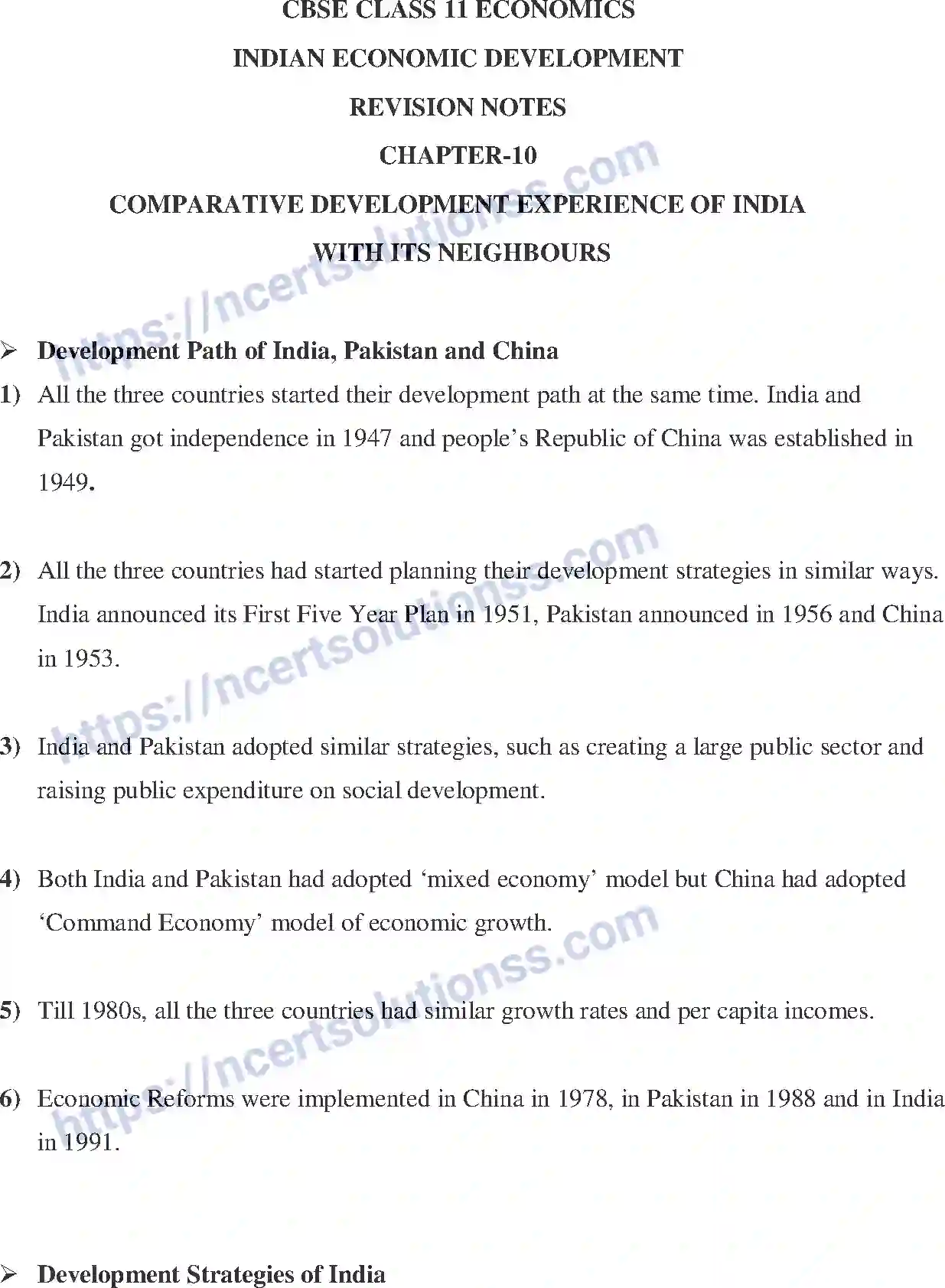 NCERT-Notes-Class-12-Indian-Economics-Comparative-Development-Experiences-of-India-and-Its-Neighbours-186-page-1