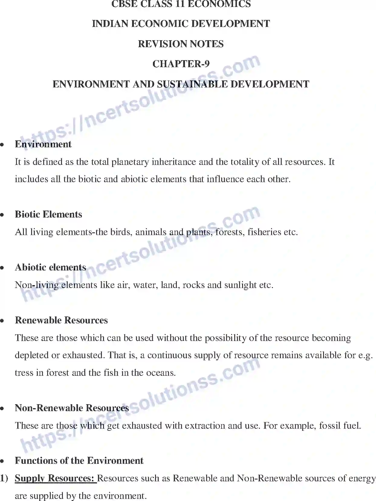 NCERT-Notes-Class-12-Indian-Economics-Environment-and-Sustainable-Development-185-page-1