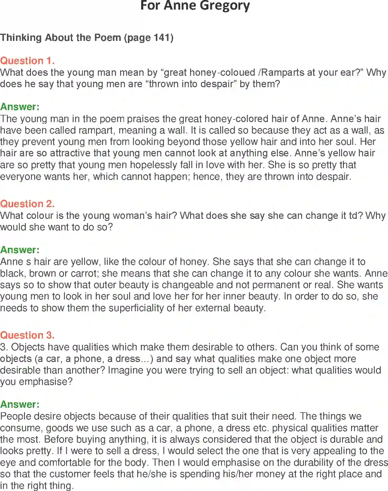 NCERT-Solution-Class-10-First-Flight-For-Anne-Gregory-3108-page-1