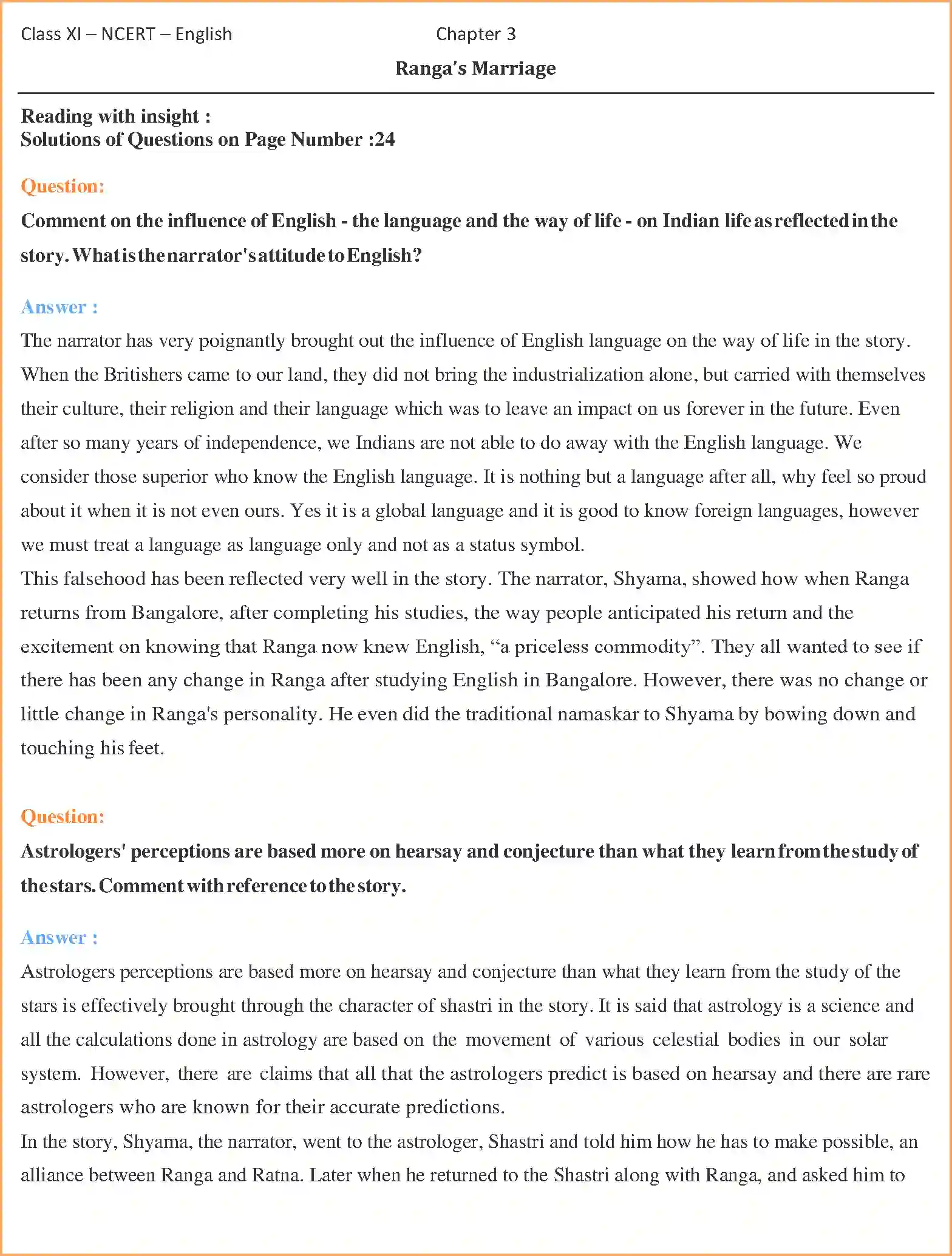 NCERT-Solution-Class-11-Snapshots-Ranga’s-Marriage-4736-page-1