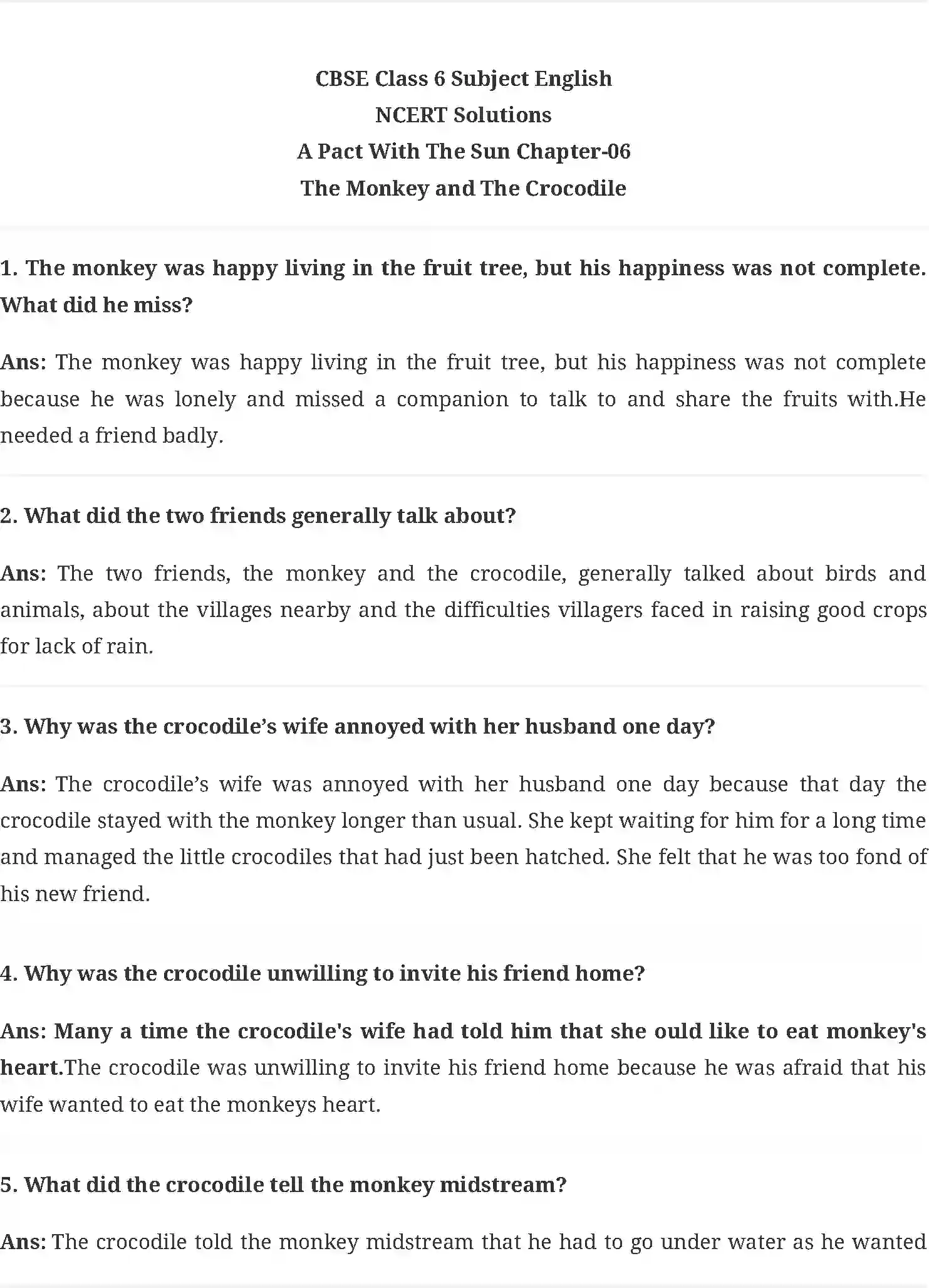 NCERT-Solution-Class-6-A-Pact-With-The-Sun-The-Monkey-and-The-Crocodile-5358-page-1