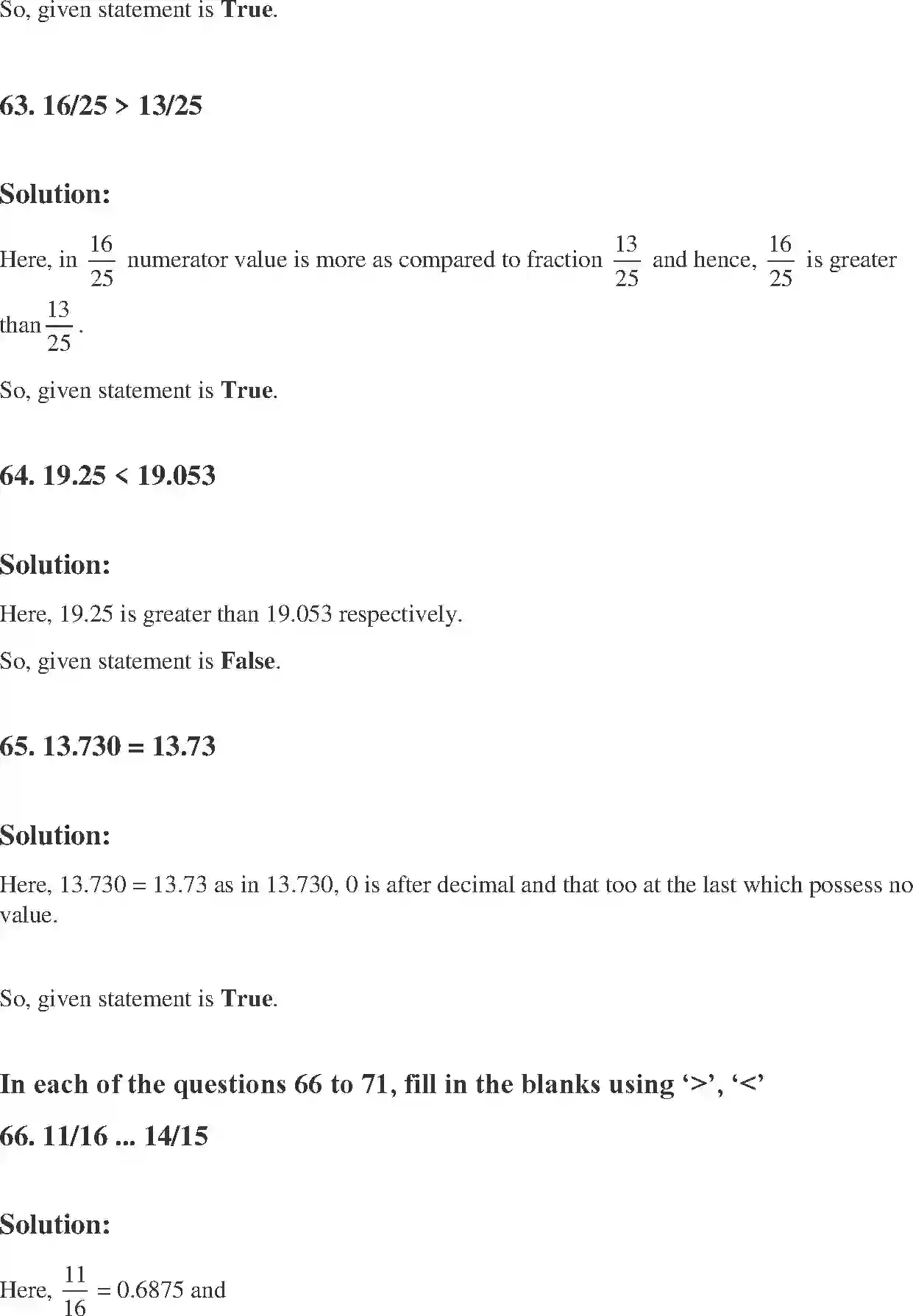 Class 6 Maths Exemplar Fractions and Decimals Solution