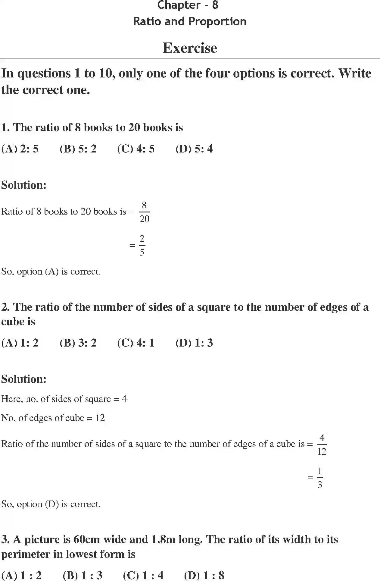 Class 6 Maths Exemplar Ratio and Proportion Solution