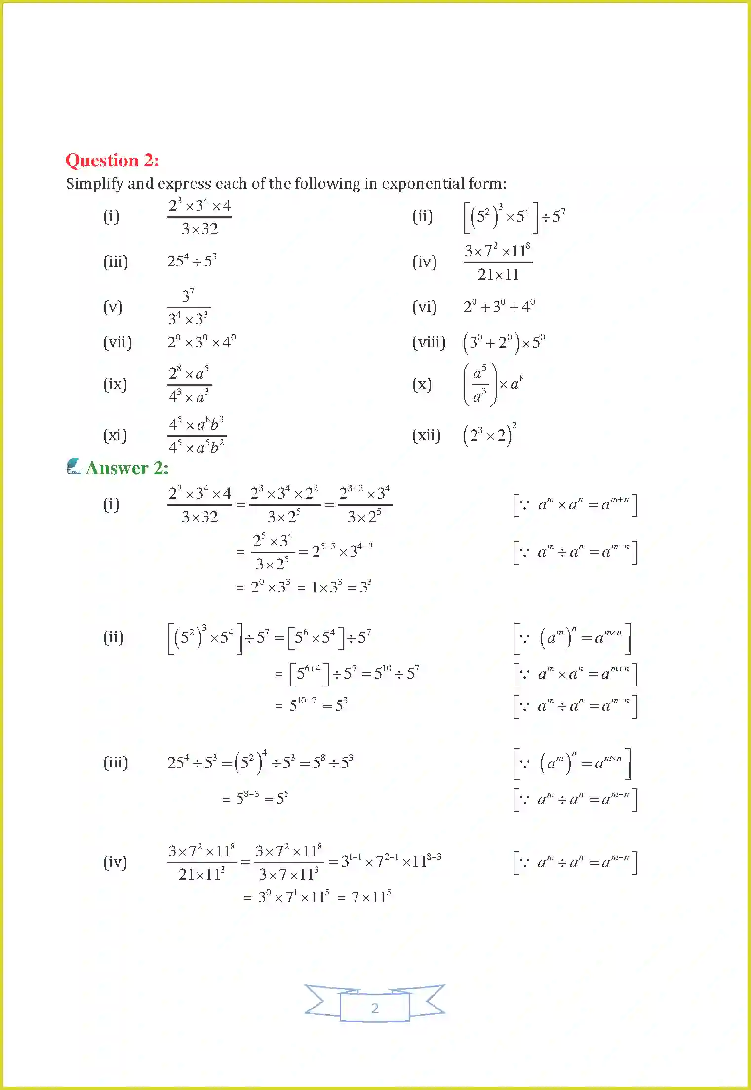 Class 7 Maths Chapter 13 Exponents and Powers Solution