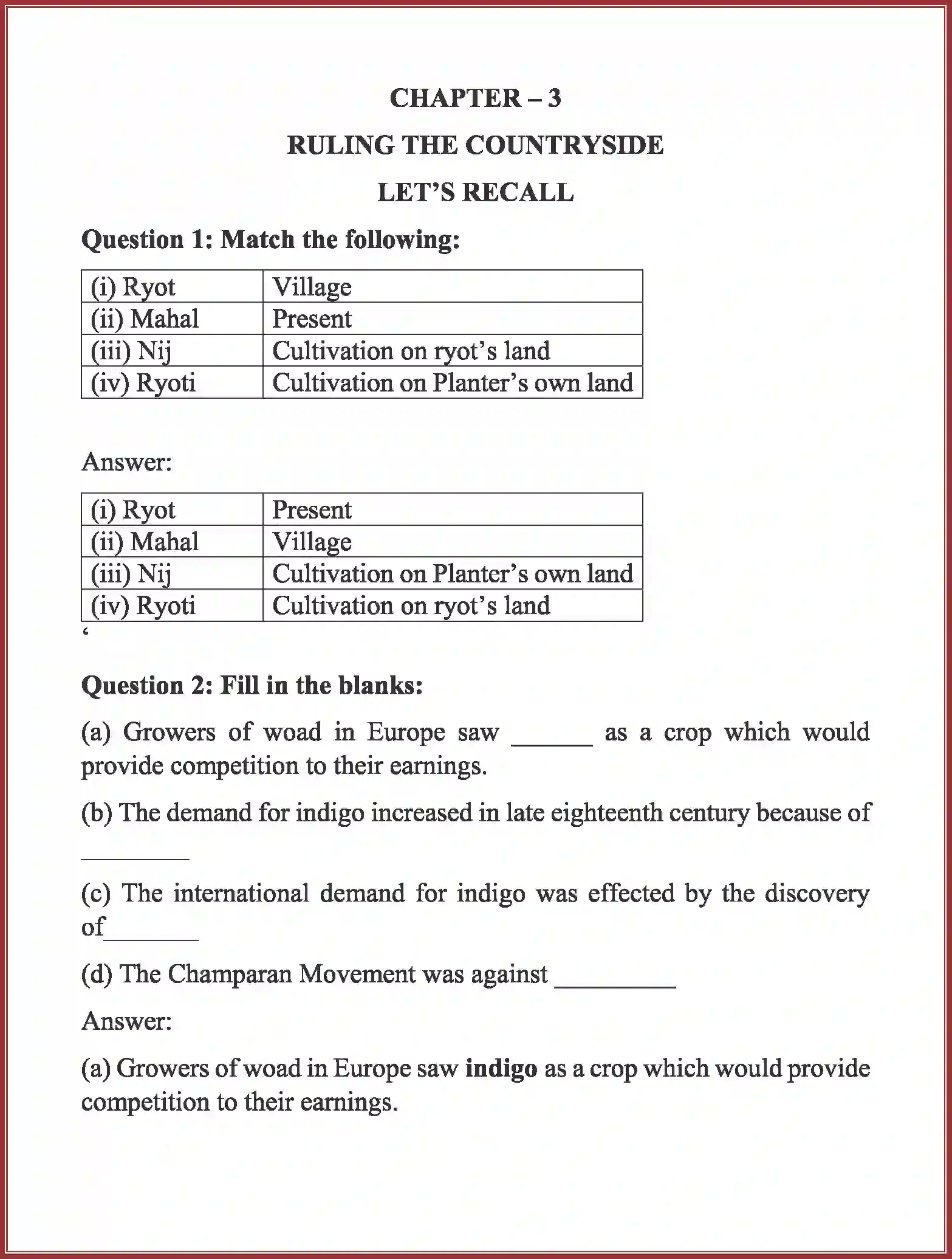 Class 8 History Our Pasts – III Chapter 3 Ruling the Countryside Solution